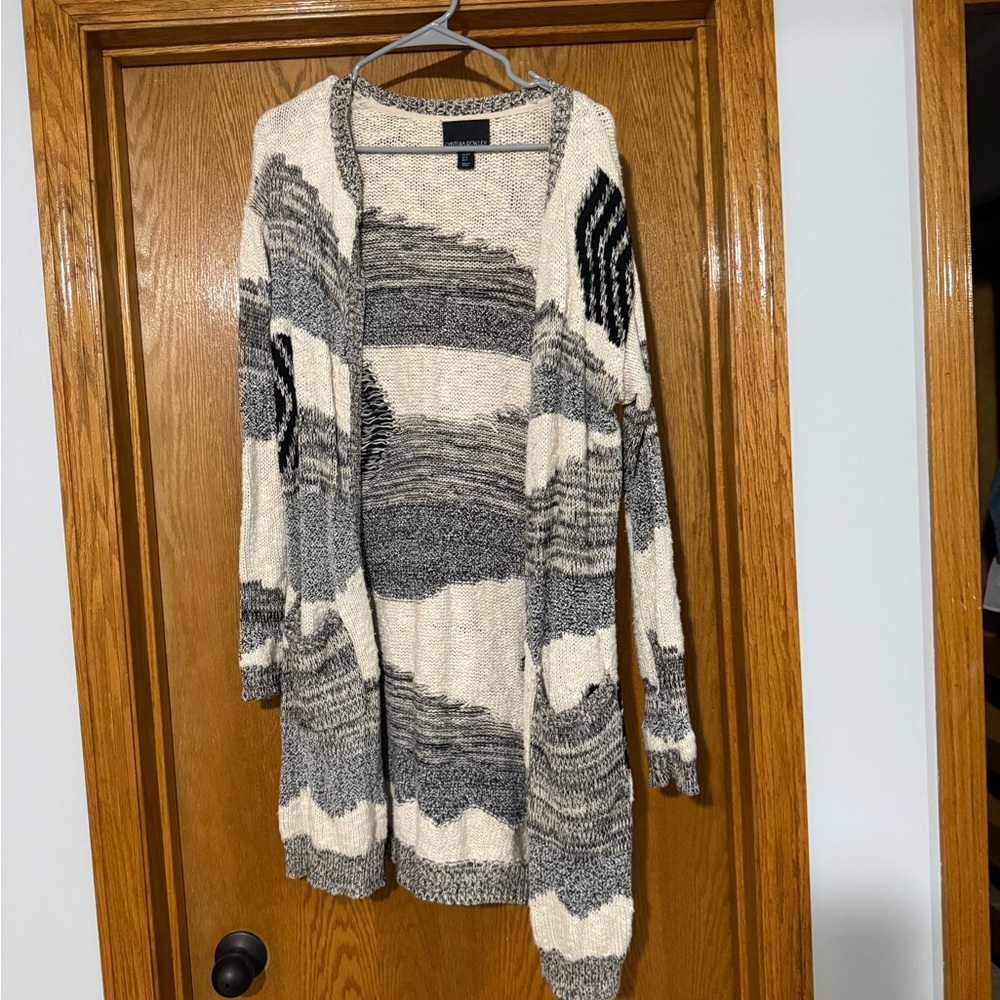 Cynthia Rowley Black and White Cardigan Sweater with Abstract Design